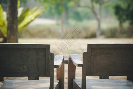 花园公园的木椅子休息家具植物场景座位环境公园花园背景图片