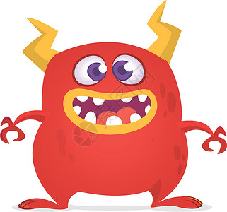红色脸有趣的漫画怪兽 矢量红色怪物插图 万圣节设计插画