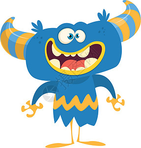 巨魔斯汀根有趣的漫画怪兽 矢量万圣节插图大脚微笑舌头牙齿符号怪物表情地精动物巨魔插画