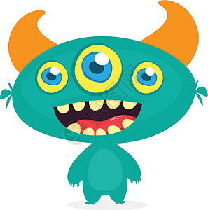 三眼仔有趣的漫画外星人 可爱怪物的矢量插图舌头表情牙齿夹子蓝色吉祥物艺术孩子符号三眼插画