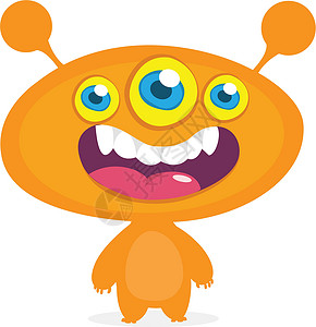 笑嘴有趣的漫画外星人 可爱怪物的矢量插图舌头小精灵艺术动物三眼孩子派对夹子微笑吉祥物插画