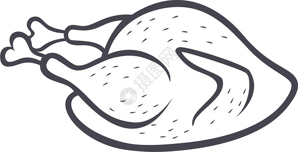 火鸡餐以薄线黑中划线绘制的图解插图( Turke)插画