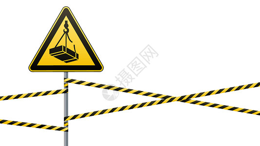 不可能三角危险可能从负荷高度下降 安全标志 在金属杆上带有警示带的三角标记 光背景 矢量插图和电路绞盘起重机窗扇建筑建设休息天空螃蟹意外磁插画