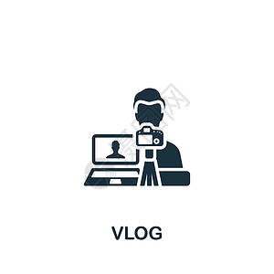 茨卡尔图博Vlog 图标 用于模板 网络设计和信息图的单色简单串流图标插画