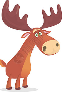 驯鹿长角有趣的鹿 孤立的矢量插图鹿角微笑驯鹿喇叭绘画动物艺术贴纸快乐驼鹿插画