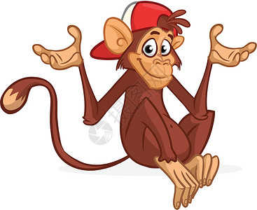 卡通猴子黑猩猩矢量插图艺术卡片微笑欢呼猩猩丛林打印动物邀请函快乐插画