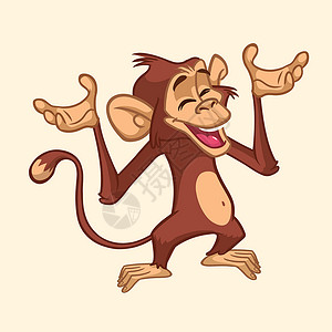 卡通猴子黑猩猩矢量插图微笑展示丛林绘画卡片玩具大猩猩艺术荒野快乐背景图片