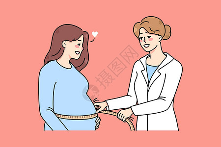 产前孕妇的医生测量腹部设计图片