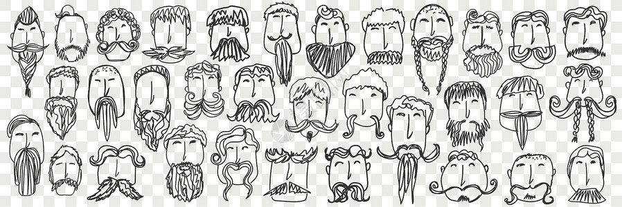 画头发胡子和小胡子手画的涂鸦布设计图片