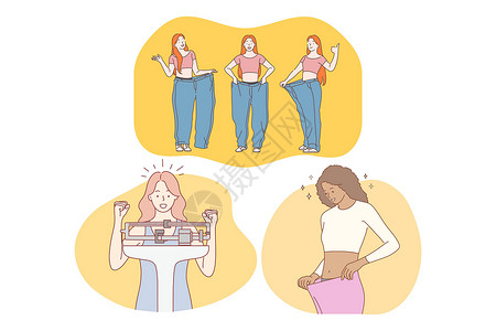 减肥 苗条 饮食 身材 好身材 减肥 美容理念插画