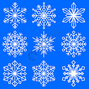 各种雪花形状一组不同形状的雪花 带图案的装饰雪花 冬天的象征主义 矢量图像插画