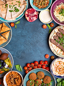 阿拉伯语盘子背景派对鹰嘴乡村宴会餐厅桌子羊肉食谱美食框架背景图片
