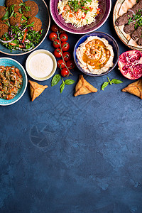 阿拉伯语盘子背景餐厅桌子横幅环境宴会食谱乡村牛肉蓝色派对背景图片