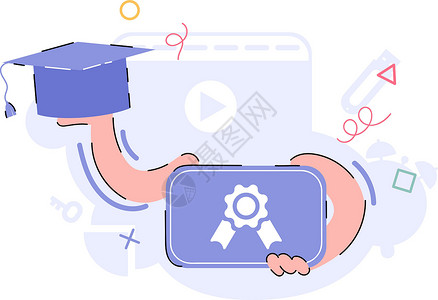 学习成绩差手持文凭和毕业帽子 演示 应用和网站设计要素 趋势说明 (a) 学习成绩;以及插画