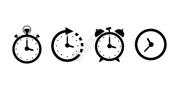 时间和时钟细线图标 时间管理和测量大纲图标集 可编辑的笔划图标插画