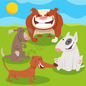快乐的漫画狗和小狗动物角色组收藏微笑犬类团体爪子设计公园卡通片家畜吉祥物背景图片