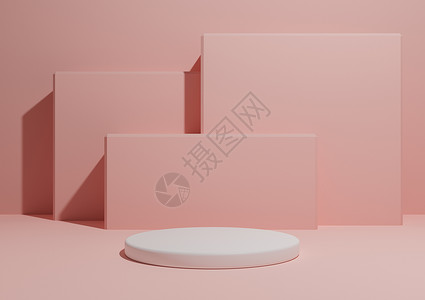 淡红色背景柔和 浅红色 鲑鱼粉色 简单 最小的产品展示组合背景的 3D 渲染 背景中有一个讲台或展台和几何方形背景
