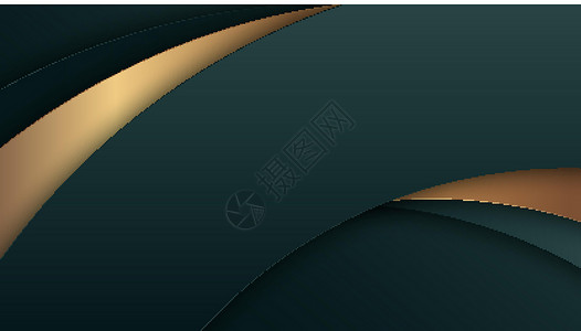 抽象的 3d 豪华风格绿色和金色曲线条纹重叠在深绿色背景豪华风格上背景图片
