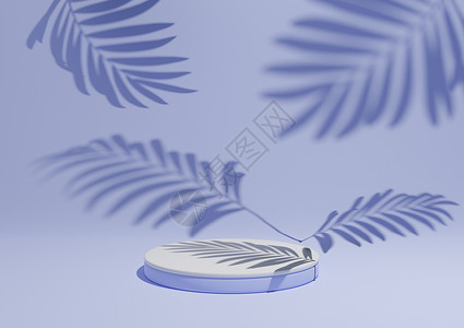 浅色 淡蓝色 3D 渲染简单 最小的产品展示组合背景 在自然产品的背景中有 ont 讲台或展台和树叶阴影背景图片