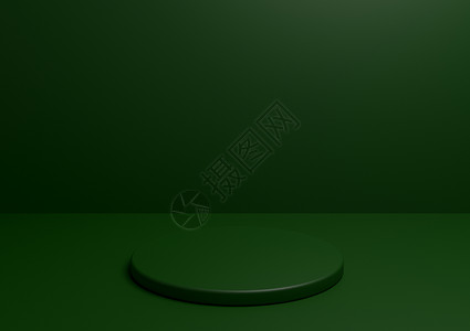 用于产品广告和营销的单色讲台 最小暗绿色 3D演播室构成 有几何形状和圆台背景