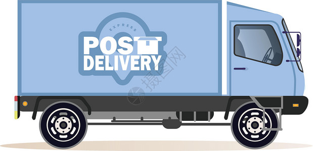 白色背景的送货卡车 带回家和办公室 平式矢量插图以平板方式绘制物流汽车柴油机货运过境服务身份小样货物驾驶插画