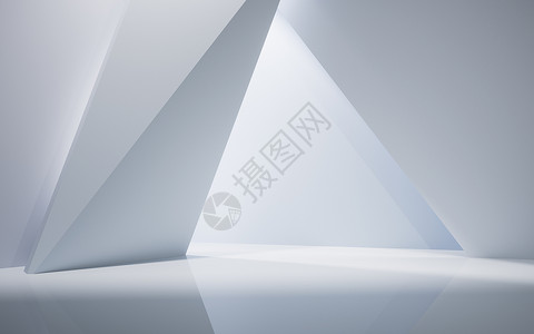 白色三角形有几何结构的空白色房间 3D翻接房子公寓几何学渲染三角形建筑学推介会作品展览建筑背景