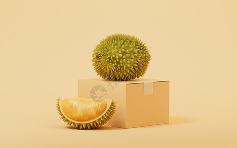 榴莲盒子杜里安有货箱 3D交接货物国王水果营养商品甜点邮件异国贮存送货背景