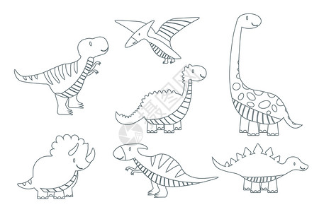 黑白恐龙轮廓绘制矢量插图 EPS背景图片
