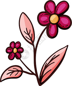 红黄夏花图标 卡通风格黄色花园树叶植物群卡通片生态房子植物学花束背景图片