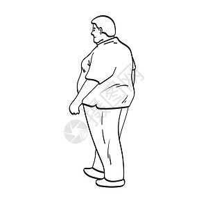 在白色背景线艺术上被孤立的 长长的胖子徒步插图矢量手侧面背景图片