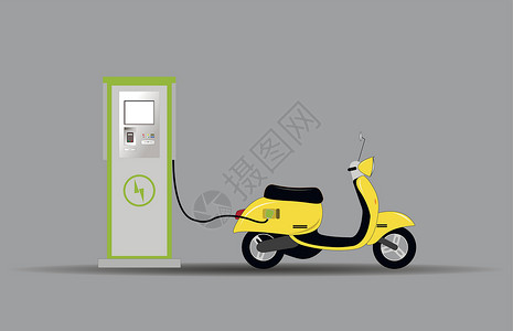摩托车引擎充电站的电动滑板车为电池充电插画