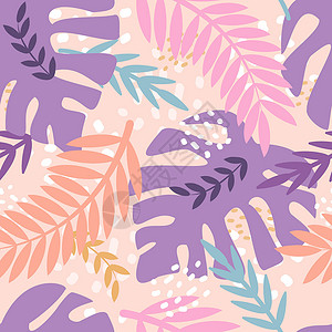 棕榈科植物棕榈科热带植物龟背竹 平面样式中的矢量无缝模式树叶装饰品植物群绘画打印情调丛林织物森林棕榈插画