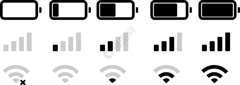 电话栏状态图标 电池图标 wifi 信号强度 电话的矢量设计图片
