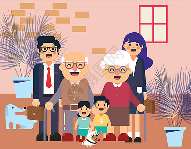 人际关孙辈父母祖父母亲子女圣像(儿童纪念物)插画