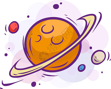 行星空间带盐土和行星的卡通空间插图插画