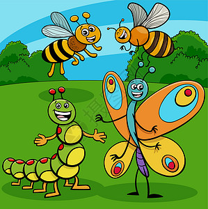 两只蜜蜂卡通昆虫 有趣的动物角色组插画