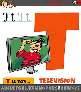 电视游戏带漫画电视机的字母字母T T设计图片
