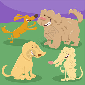 卡通漫画狗和小狗动物角色组收藏吉祥物平面犬类家畜微笑插图爪子卡通片快乐背景图片