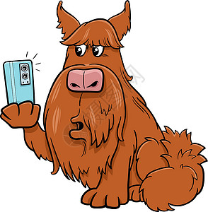 电话剪贴画带智能手机自拍的卡通狗插画