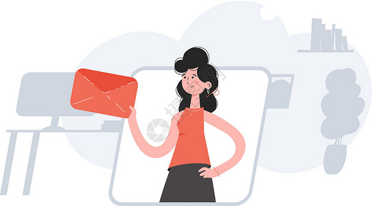 一个女人齐腰站立 手里拿着一个装着一封信的信封 通讯 演示文稿 网站的元素设计图片