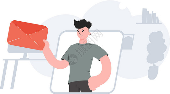 一个男人齐腰站立 手里拿着一个装着一封信的信封 通讯 演示文稿 网站的元素插画