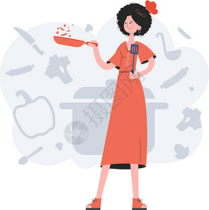 食物状态一位处于全面成长状态的妇女手里握着一块烟囱 咖啡馆 演示材料要点 网站插画