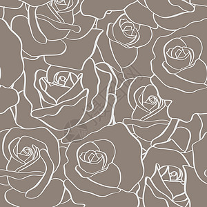 矢量无缝模式与大纲程式化的玫瑰 美丽的花卉背景 可用于纺织书籍封面包装结婚请柬墙纸纺织品花瓣插图装饰品艺术玫瑰白色织物绘画背景图片