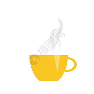 咖啡饮料图标黄色茶杯 - 以白色隔离的矢量图标 简单平面图标背景