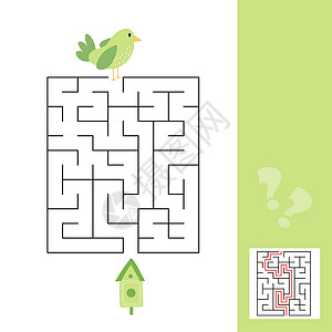 迷宫卡通Maze 游戏 卡通鸟和鸟屋 儿童教育网页插图禅绕幼儿园意义白色乐趣学校孩子们迷宫娱乐背景