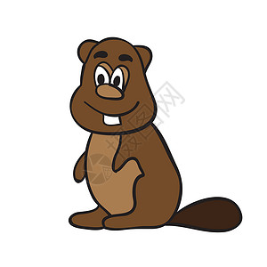 棕熊卡通可爱的漫画海狸 棕色海狸字符 矢量插图剪辑艺术背景