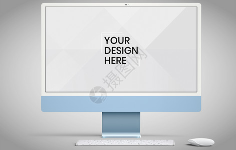 PSD图片白色背景模拟的电脑屏幕 计算机现代显示器设计 在灰色背景 PSD 上孤立的模拟 使用剪切路径保存技术摄影框架桌面嘲笑金属小样电子背景
