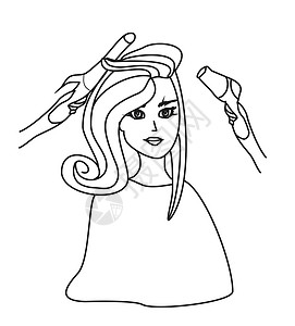 卷发器美容美发店的漂亮女人  Dood I 说明微笑昆虫沙龙女性手绘吹风机卷曲成人造型师冰壶插画