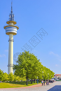 大西洋塔彭酒店德国布雷梅海文市风景海岸和地貌景观全景码头蓝色船舶城市电塔街道港口建筑学酒店天际背景