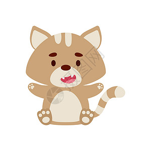 甜猫可爱的小坐猫 卡通动物角色设计 适合儿童 T 恤 托儿所装饰 迎婴派对 贺卡 邀请函 书签 室内装饰 矢量图插画